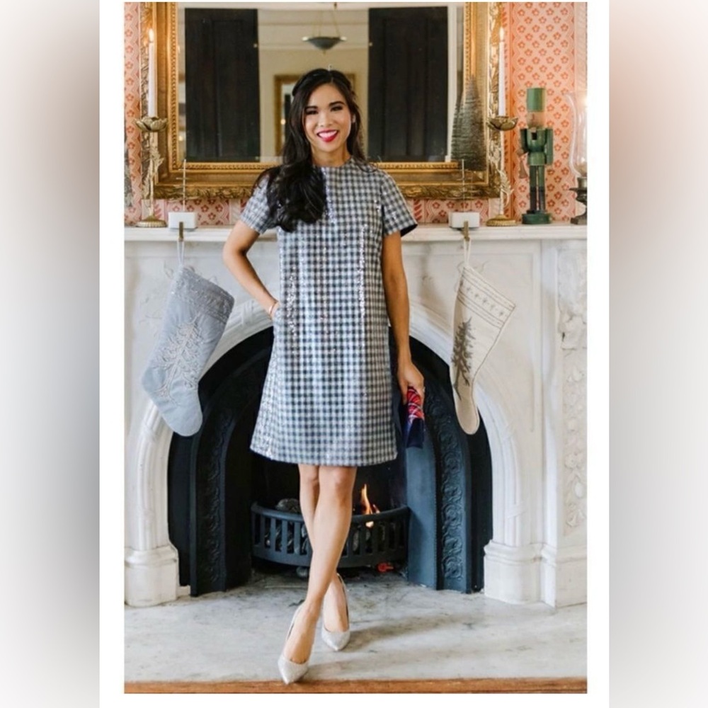 NWT DRAPER JAMES Collection Sequin Shift Dress Size 0 Color Silver & Black